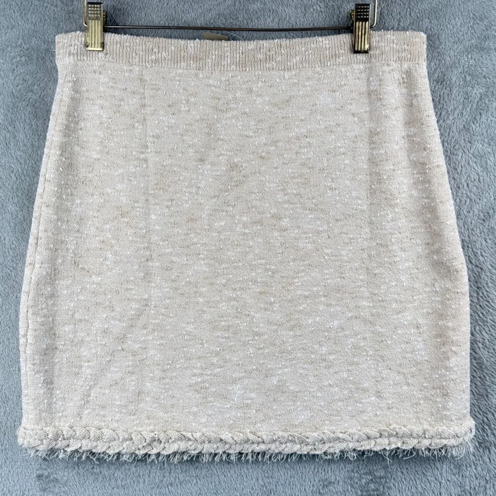 J.Crew Skirt Tweed‎ Knit Womens M Mini Frayed Hem Pockets Beige Career NWT